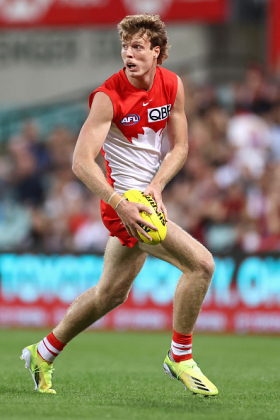 Nick Blakey has been in and out of the senior side for Sydney this season, perhaps surprisingly because he has all the attributes to be the prototype of the modern AFL footballer. His height means he can play key position and his speed means he can play outside midfield, though it it the latter he has been used as most often in 2021. As a fantasy player his role is contingent on supply from the inside whether he starts on a wing, flank or in the spine, so his numbers will rise and fall from week to week.