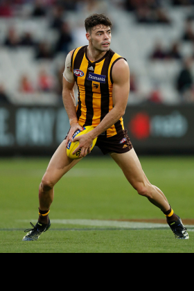 Conor Nash was a late bloomer in the closing stages of Hawthorn's 2021 campaign, shifted from attack to midfield, playing a defensive role on opposition mids at times and on other days winning his own footy. Plenty of fantasy coaches took a gamble that this role was permanent going into 2022, and so it has proved, but his personal output has been less than impressive. He is firmly in the B rotation for mids at the Hawks, at a brigade which doesn't rate anywhere near the top, making him worthwhile only as a stepping stone whom you probably already stepped off.