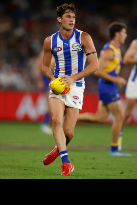 Curtis Taylor has graduated from a designated half forward flank role in previous seasons to rotating through a wing as well in 2022, with a high point in round 3 when he racked up 23 touches and eight marks against Brisbane. He cemented a best 22 spot for the Kangaroos last year with 18 senior games, though it could be argued that being best 22 for North in recent years hasn't been much of an achievement. He is an interesting asset for dynasty fantasy leagues, as he still has a way to go to lift his scoring floor to make him startable.