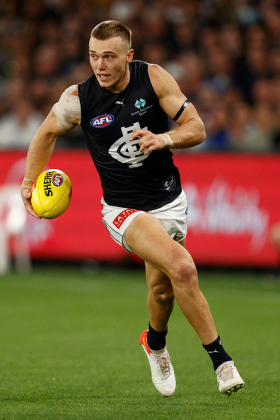 Patrick Cripps came out of the blocks in 2022 at a searing sprint pace, and despite a one-week layoff for a hamstring problem he returned as if the injury had never happened in the first place - making one wonder if there really was an muscle tear at all. Regardless, he does have a history of injury and also can tend to go missing in games if he's not feeling it, as his previous owners know all to well. It's hard to ignore him at the moment in the form he is in with the confidence he is showing, nevertheless, and he is still underpriced in salary cap competitions.