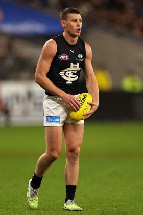 Sam Walsh has not changed his gamestyle during his absence from the senior team due to injury. He is still a garbologist, working tirelessly to connect teammates in possession chains with a lot of work behind centre to lift team ratings in disposal efficiency. There is a place in modern football for such a player, as it frees up others to play traditional positions to the best of their abilities without having to worry too much about getting involved on the outside. As a fantasy player he is the complete package: prolific and not so hurtful that he gets tagged often.