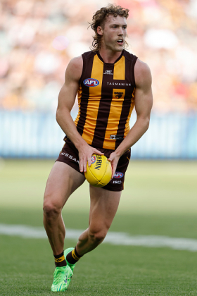 Josh Weddle was one of the stars of Hawthorn's surprise victory over the Western Bulldogs last week, starting at centre half back and keeping Jamarra Ugle-Hagan very quiet, even creeping forward to snap a crucial goal himself in the dying stages. The Hawks have been decimated in key defensive stocks this year by injury, and didn't have impressive depth charts to begin with. Jack Scrimshaw has been called upon to play this role and battles hard, but Weddle has a much higher ceiling based on this performance. Could be be a Sam Frost type who can actually kick?