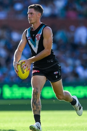 Kane Farrell is one of the candidates to replace the departed Dan Houston as the premier distributor off half back for Port Adelaide. His left boot is just about as accurate as Houston's and almost as long, his problem up to now has been positioning to receive on the outside and win his own footy in the clinches. With other defenders like Josh Sinn and Lachie Jones concentrating more on following their men, it is Farrell that Port will look to more and more to grow into that pivotal role, making him a strong chance to be a mid-price fantasy improver in 2025.