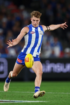 Tom Powell is now in his fifth year on the North Melbourne list, and has lifted his ratings to truly earn a midfield spot with his disposal average lifting from 20 to 24 to add to an impressive five tackles. Most of those extra touches have come in the form of handballs, dropping his ratio to 11:13 and indicating that his rotations through half forward have dropped off as his role stays mostly in the guts. Is he going to be in that role in a Kangaroos team that finally challenges for the eight in future years? For now, his job security is rock solid.