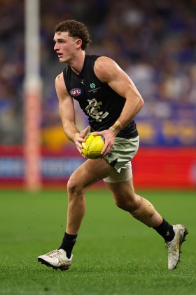  is one of several key position players being blooded in the Carlton senior side this year, sometimes covering for injury and sometimes for changes in depth charts. Public debate over the contract future of Mitch McGovern, for example, shows that there are more than a couple of best 22 spots up the spine for the Blues which are not settled. O'Keeffe's body shape and junior career suggests he will settle into a forward/ruck role behind Harry McKay, but there is scope if the hierarchy want to refashion him to play a different role suiting his skill set.