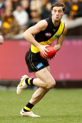 Tyler Sonsie is most definitely an outside player, starting often on a wing with plenty of work on a half forward flank as well. Some players look at their best when delivering inside 50, and Sonsie is one of those, but of course that can't be the only arrow in your quiver. He is still lightly-framed, as many Richmond draftees are at this early stage of their rebuild, and he doesn't have the height or bulk of a Daniel Curtin type to compete in the air as yet. A couple more preseasons in the gym should fill him out so we can see his full potential.