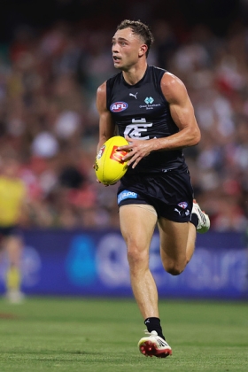 Will Hayward has joined Carlton in a swap for Charlie Curnow, among other players, but he is not in Curnow's weight division as a key position player even though he lines up in about the same place across the half forward line. He is not the sort of gorilla-sized target forward who can bust open a pack of six or more blokes to take strong contested grabs. He's more of your float and sting merchant, using his pace on the outside to run to position. Neither kind of key forward is particularly fantasy-relevant, but his presence and form is crucial to bring others into the game.