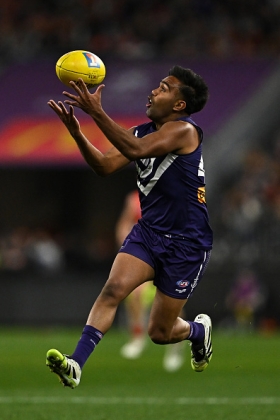 Isaiah Dudley is a genuine small forward for Fremantle, a role every team needs. The deepness of his starting position dictates that he doesn't get up the ground for very many link plays, with the hierarchy deeming his skill set to be more useful within scoring range rather than midfield. He has to run up and back like any forward, of course, but most of the connector stuff at the Dockers is handled by the prolific Murphy Reid, leaving Deadly to most often be on the end of scoring chains rather than in the middle of them. This is not a recipe for fantasy relevance most days.
