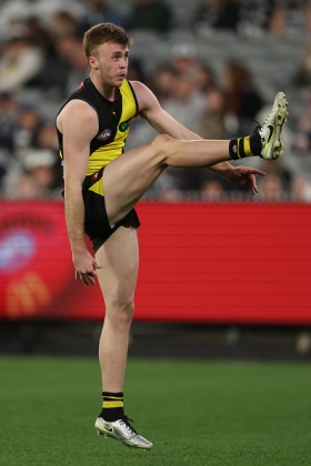 Tom Brown has spent time in key positions for Richmond in his burgeoning senior career, but his one-wood is not close-checking but delivery from the outside. It is not determined yet whether that will be a back flank, wing or forward flank, and he will have to compete with some other high draft picks who also have quality off the boot, but he is going to be somewhere in Richmond's best 23 for years to come.