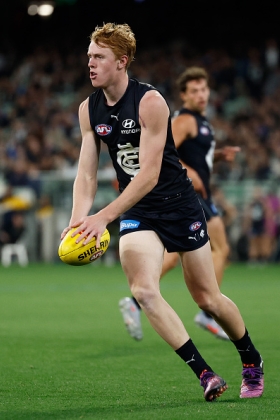 Harry Dean has shown a fair bit in his short stints at senior AFL level this season and, with Michael Voss resigning during the week, he should play most weeks under caretaker coach Josh Fraser when fit. He has the build of a back-shoulder defender but also the agility to zone off and intercept, a mix of talents which suggests a 200-game career in one of the key defensive posts. Whether he develops into a specialist interceptor at CHB or merely a third tall who can be trusted on handovers, he is the sort of player the next contending team will be built around for Carlton.