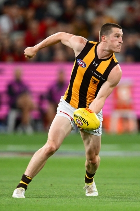 Josh Ward has, along with Cam Mackenzie, been the short-term beneficiary of Hawthorn's failure to secure the services of Zach Merrett or any other free agent inside midfielder in successive off seasons. They have had to rely on their homegrown talent and their natural progression, which in Ward's case has tended to specialise in hard grunt work while Mackenzie's best plays are on the outside in transition. Like Sam Berry, his star is on the rise but he has not yet established a floor of output that would put him in the A grade of inside midfielders.