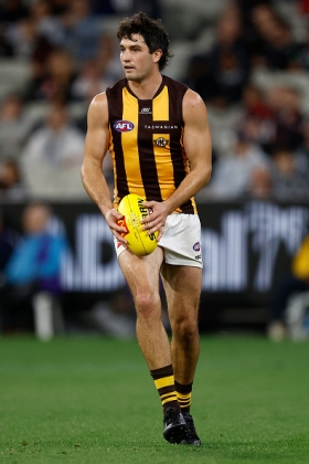 Tom Barrass is arguably Hawthorn's most valuable player nowadays; not their best or most influential in wins, but when he's not there it is plainly obvious how much the team needs him. His early hamstring injury in the away loss to Fremantle was followed by two more losses in the next four, then two wins on the trot on his return. As with the arrival of Brian Lake to herald the Hawks' threepeat, Barrass has brought an essential calmness to their back six, delivering the fist of justice to high floaters inside 50 instead of giving up cheap marks to oppo goalscorers.