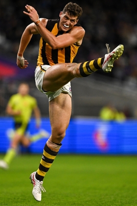 Lloyd Meek has been carrying the Hawthorn ruck at times over the past month of senior action with Ned Reeves in the injury room. He is a prime example of a ruckman who likes to tap down to his own feet to advantage coalface specialists like Jai Newcombe and Will Day. This was exploited by Max Gawn a few weeks ago through the tactic of bashing the ball clear of stoppages to the outside, with devastating results. Meek also is less dangerous at centre contests than the high-leaping Mabior Chol. Despite his limits, he does get forward for goals at key times.