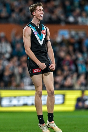 Jack Whitlock has come into the Port Adelaide side at a time of great need at the crucial centre half forward position, with Ollie Lord on the LTI list and Todd Marshall tried in defence to combat a chronic lack of confidence. Whitlock is too young to really compete in the most difficult position in football at this early stage of his career, as he needs several more seasons on the protein shakes to build up his wiry body. He has more than enough potential, glimpsed at times in this rebuilding season for the Power, and is worth persisting with. Dynasty owners should consider him an investment.